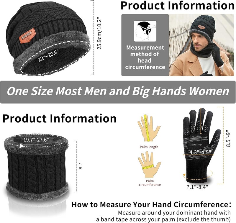 MAYLISACC Winter Knit Beanie Hat Neck Warmer Scarf and Touch Screen Gloves Set 3 Pcs Fleece Lined Skull Cap for Men Women - Image 2
